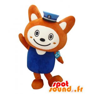 Mascotte Sounyan, arancione e bianco volpe, uniforme blu - MASFR25516 - Yuru-Chara mascotte giapponese