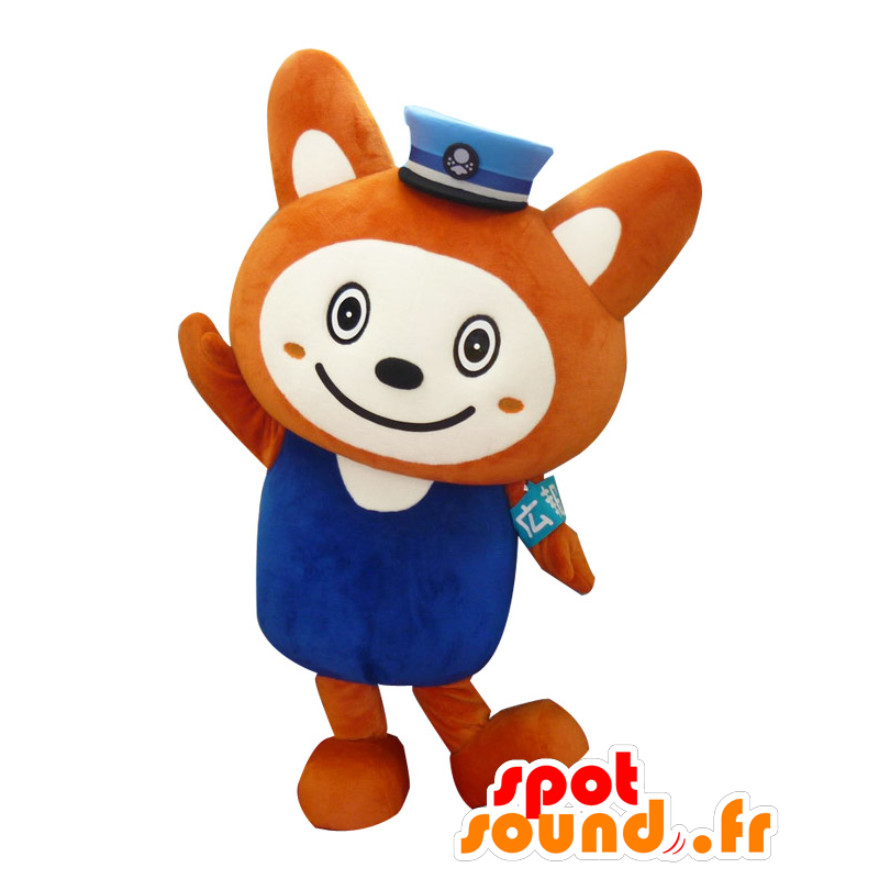 Mascotte de Sounyan, renard orange et blanc, en uniforme bleu - MASFR25516 - Mascottes Yuru-Chara Japonaises