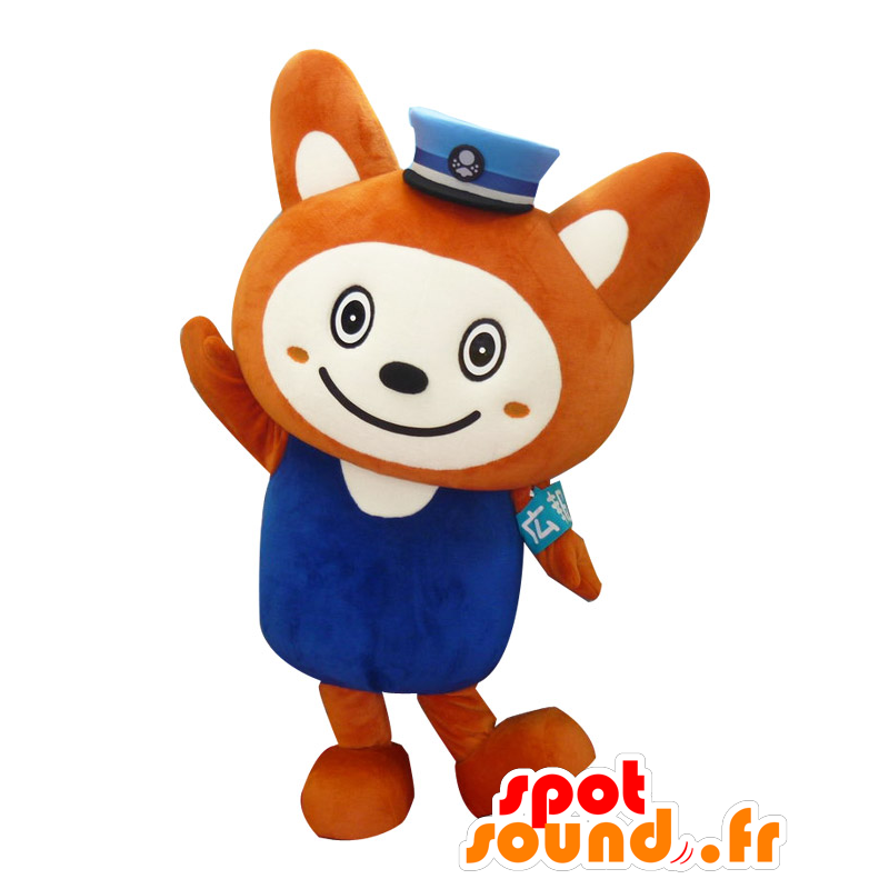 Mascot Sounyan, oranje en witte vos, blauw uniform - MASFR25516 - Yuru-Chara Japanse Mascottes