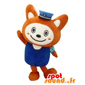 Mascot Sounyan, oranje en witte vos, blauw uniform - MASFR25516 - Yuru-Chara Japanse Mascottes