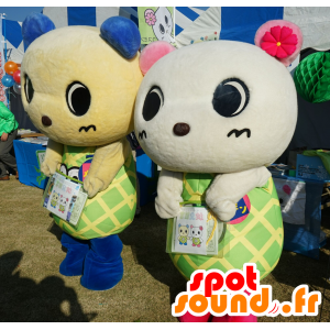 2 mascottes de nounours, de souris, une jaune et une blanche - MASFR25518 - Mascottes Yuru-Chara Japonaises