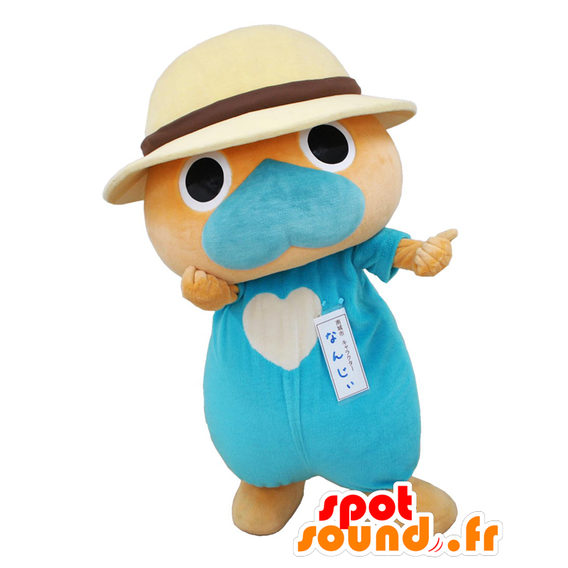 Mascotte de Nanji, de loutre, de nounours orange et bleu - MASFR25521 - Mascottes Yuru-Chara Japonaises