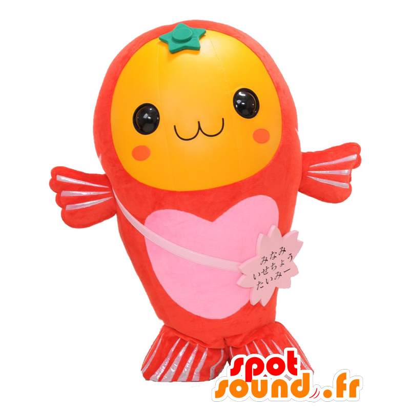 Mascotte de Taimi, poisson jaune, rouge et rose, très souriant - MASFR25522 - Mascottes Yuru-Chara Japonaises