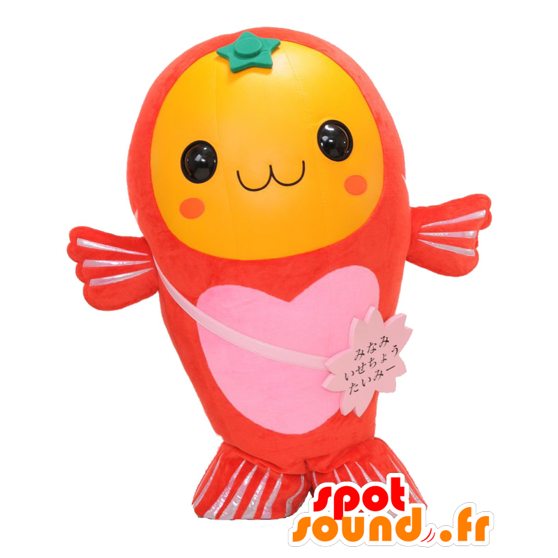マスコット大見、黄色、赤、ピンクの魚、とても笑顔-MASFR25522-日本のゆるキャラのマスコット