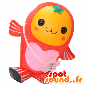 Taimi Maskottchen, Fisch gelb, rot und rosa, fröhlich - MASFR25522 - Yuru-Chara japanischen Maskottchen