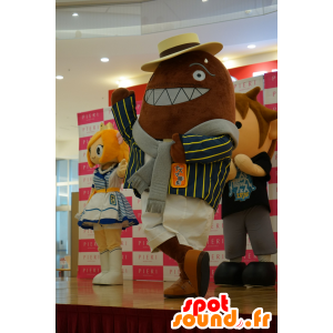 Brown pesce mascotte, ben vestito, con un ampio sorriso - MASFR25524 - Yuru-Chara mascotte giapponese