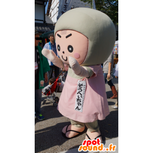 Mascotte asiatique, de bonhomme gris et rose - MASFR25527 - Mascottes Yuru-Chara Japonaises