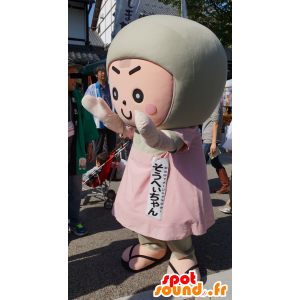 Ασίας μασκότ, γκρι και ροζ άνθρωπο - MASFR25527 - Yuru-Χαρά ιαπωνική Μασκότ