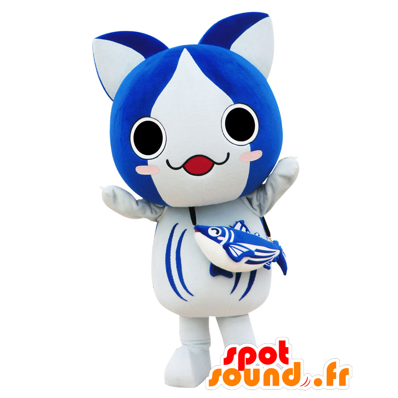 Mascot Bonito Nyanko, blå og hvit katt med en fisk - MASFR25529 - Yuru-Chara japanske Mascots