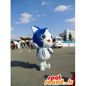 Mascotte de Bonito Nyanko, chat bleu et blanc, avec un poisson - MASFR25529 - Mascottes Yuru-Chara Japonaises