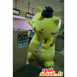 Gele en bruine kat mascotte, reus en onderhoudend - MASFR25531 - Yuru-Chara Japanse Mascottes