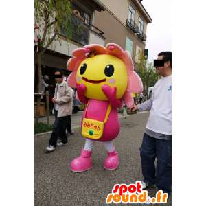 Mascotte de fleur rose et jaune, géante et souriante - MASFR25536 - Mascottes Yuru-Chara Japonaises