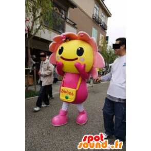 Pink and yellow flower mascot, giant and smiling - MASFR25536 - Yuru-Chara Japanese mascots