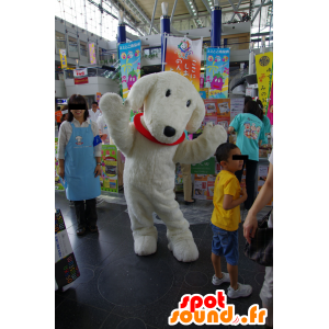 Weißer Hund Maskottchen mit einem roten Kragen - MASFR25537 - Yuru-Chara japanischen Maskottchen