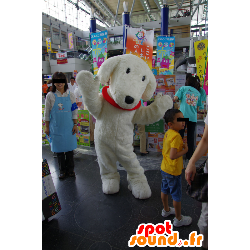 Weißer Hund Maskottchen mit einem roten Kragen - MASFR25537 - Yuru-Chara japanischen Maskottchen