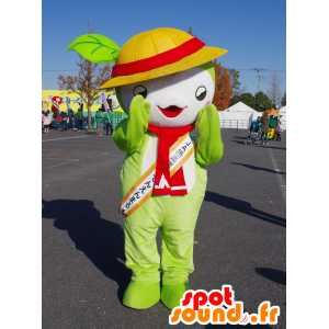 Mascotte de bonhomme vert et blanc, avec un chapeau jaune - MASFR25541 - Mascottes Yuru-Chara Japonaises