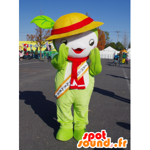 Green and white snowman mascot with a yellow hat - MASFR25541 - Yuru-Chara Japanese mascots