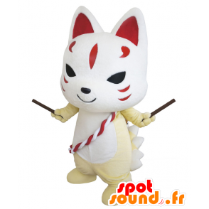 Kyuubii mascotte, gatto bianco, giallo e rosso - MASFR25544 - Yuru-Chara mascotte giapponese