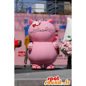 Mascot Pokanyan, gato grande rosa, gigante e sorrindo - MASFR25546 - Yuru-Chara Mascotes japoneses