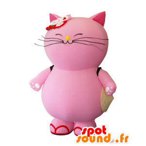 Pokanyan mascot, big pink cat, giant and smiling - MASFR25546 - Yuru-Chara Japanese mascots