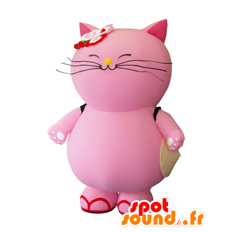 Mascotte Pokanyan, grande gatto rosa, gigante e sorridente - MASFR25546 - Yuru-Chara mascotte giapponese