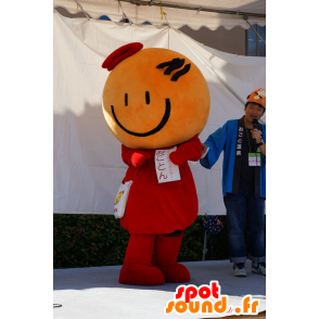 Mascotte d'Ogoton, bonhomme souriant, smiley orange et rouge - MASFR25552 - Mascottes Yuru-Chara Japonaises