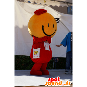 Mascotte d'Ogoton, bonhomme souriant, smiley orange et rouge - MASFR25552 - Mascottes Yuru-Chara Japonaises