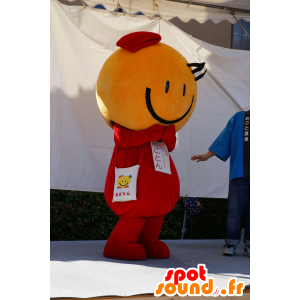 Mascot Ogoton, smilende mann, oransje og rød smiley - MASFR25552 - Yuru-Chara japanske Mascots