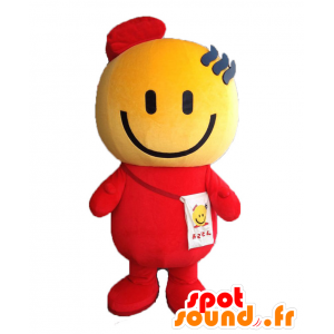 Mascotte d'Ogoton, bonhomme souriant, smiley orange et rouge - MASFR25552 - Mascottes Yuru-Chara Japonaises