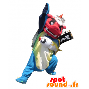 Maskot Shishi Burimuchaburi, červený drak, modré a žluté - MASFR25554 - Yuru-Chara japonské Maskoti