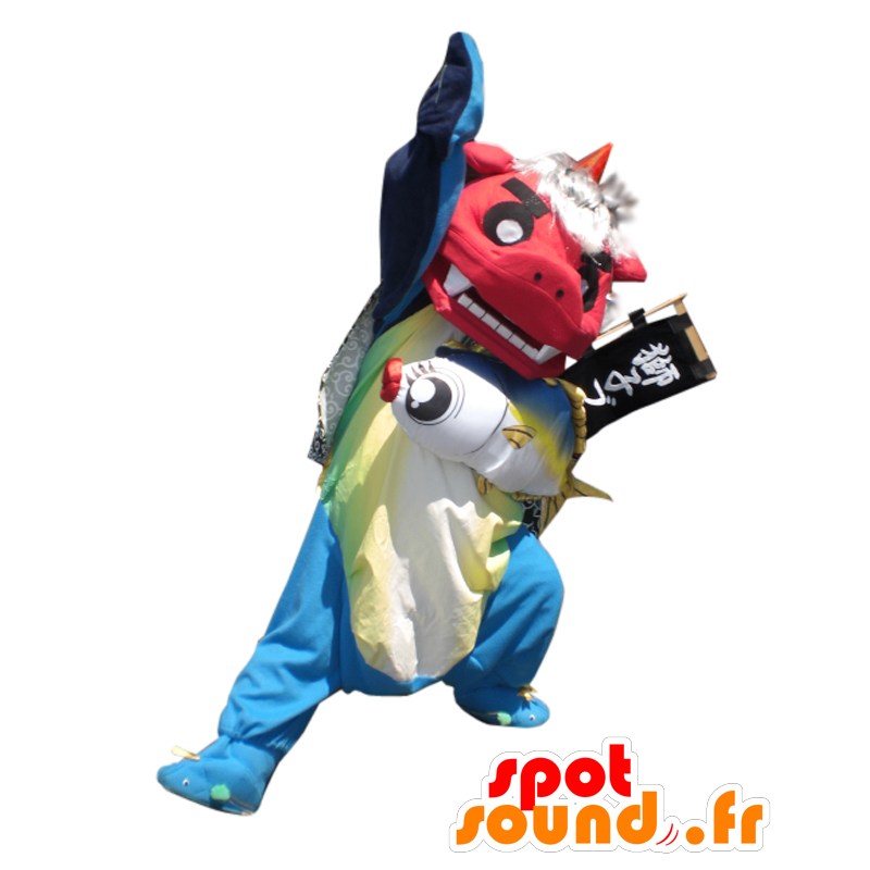 Mascotte de Shishi Burimuchaburi, dragon rouge, bleu et jaune - MASFR25554 - Mascottes Yuru-Chara Japonaises