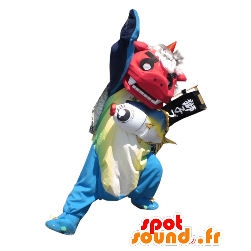 Mascot Shishi Burimuchaburi, rode draak, blauw en geel - MASFR25554 - Yuru-Chara Japanse Mascottes