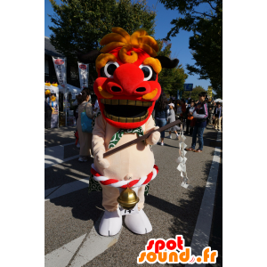 Chinese draak mascotte rood, zwart en geel, zeer expressief - MASFR25556 - Yuru-Chara Japanse Mascottes