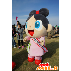 2 mascotte ragazze, rosa e blu, molto sorridente - MASFR25557 - Yuru-Chara mascotte giapponese
