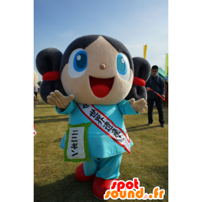 2 mascots girls, pink and blue, very smiling - MASFR25557 - Yuru-Chara Japanese mascots