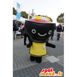 Wanko Fratelli mascotte, una ciotola gigante, nero e giallo, sorridente - MASFR25559 - Yuru-Chara mascotte giapponese