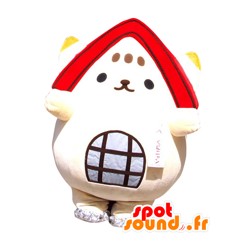 Mascotte de Kuninyan, chat blanc, en forme de maison - MASFR25560 - Mascottes Yuru-Chara Japonaises