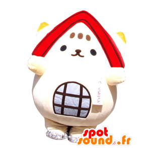 Maskot Kuninyan, bílá kočka, dům ve tvaru - MASFR25560 - Yuru-Chara japonské Maskoti