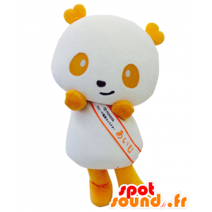 Mascot Aimu-kun, panda blanco y amarillo, realista y colorido - MASFR25568 - Yuru-Chara mascotas japonesas