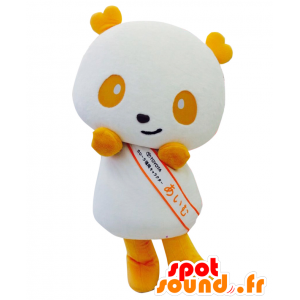 Aimu-kun maskot, vit och gul panda, realistisk och färgstark -