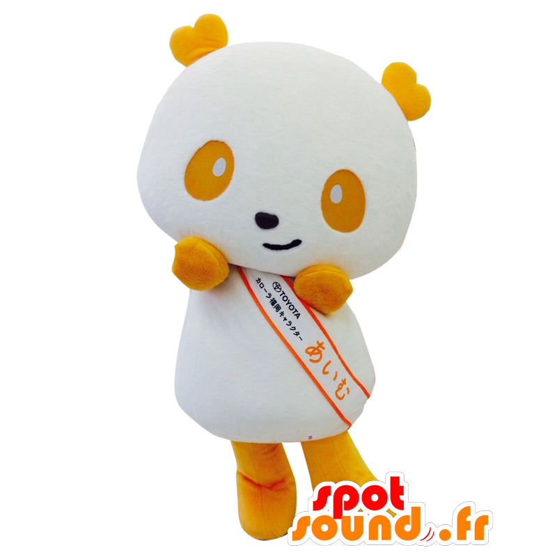 Μασκότ Aimu-kun, λευκό και κίτρινο panda, ρεαλιστική και πολύχρωμα - Ιαπωνικές μασκότ Yuru-Chara - MASFR25568 - SpotSound.fr