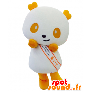 Mascot Aimu-kun, wit en geel panda, realistisch en kleurrijk - MASFR25568 - Yuru-Chara Japanse Mascottes