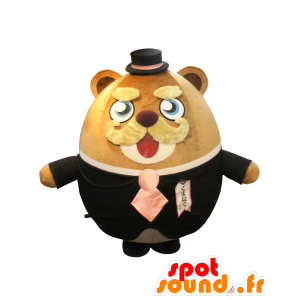 Mascot Kumanaku-sensei, round teddy, brown and mustache - MASFR25569 - Yuru-Chara Japanese mascots