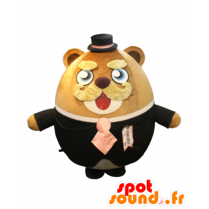 Mascot Kumanaku-sensei, στρογγυλό teddy, καφέ και μουστάκι - MASFR25569 - Yuru-Χαρά ιαπωνική Μασκότ