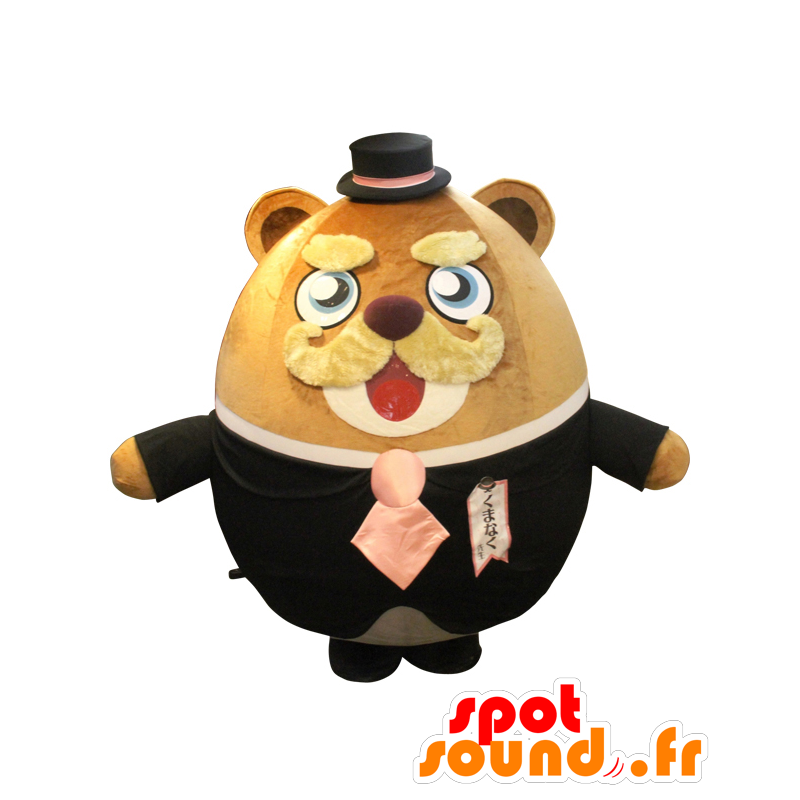 Mascot Kumanaku-sensei, redondo peluche, marrón y bigote - MASFR25569 - Yuru-Chara mascotas japonesas