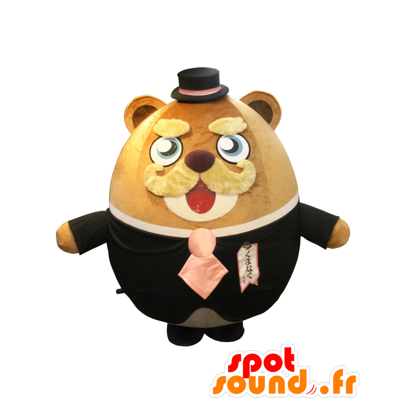 Kumanaku-sensei maskot, rund nallebjörn, brun och mustasch -