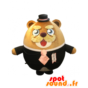 Mascot Kumanaku-Sensei, rund teddybär, braun und Schnurrbart - MASFR25569 - Yuru-Chara japanischen Maskottchen