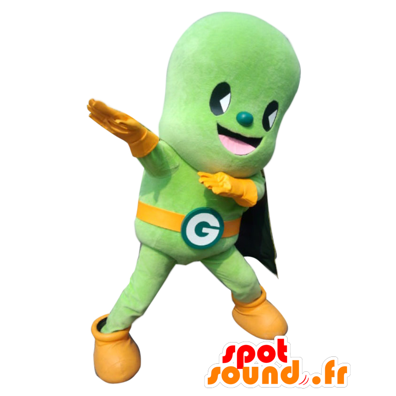 Μασκότ Gurinpi-kun, πράσινο άνθρωπος, superhero - Ιαπωνικές μασκότ Yuru-Chara - MASFR25571 - SpotSound.fr
