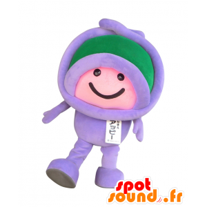 Mascota Appy, hombre púrpura y verde, sonriendo - MASFR25575 - Yuru-Chara mascotas japonesas