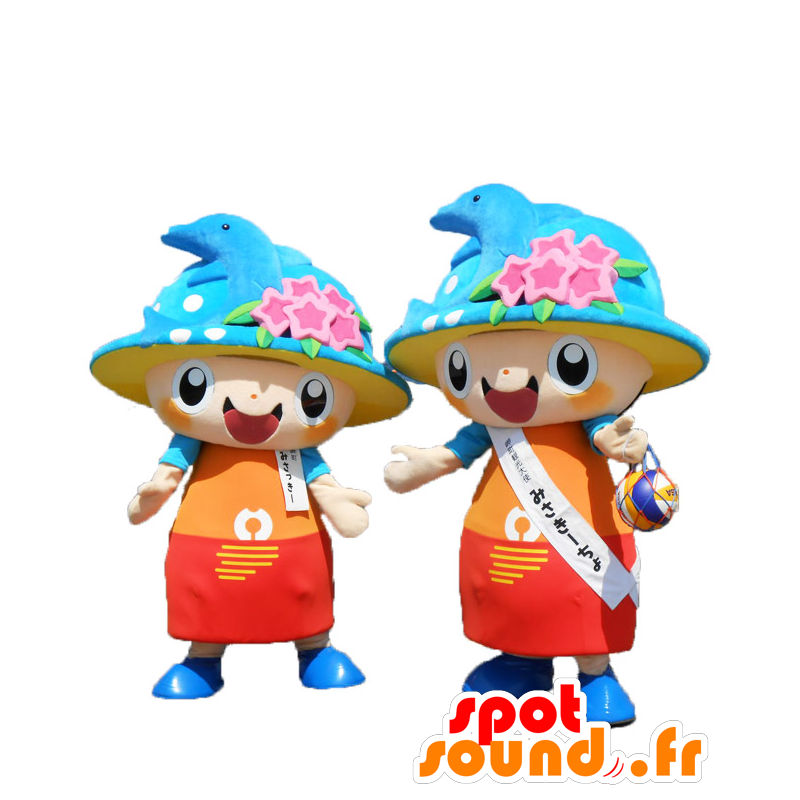 Mascots and Misakycho Misakky, vacationers with dolphins - MASFR25577 - Yuru-Chara Japanese mascots